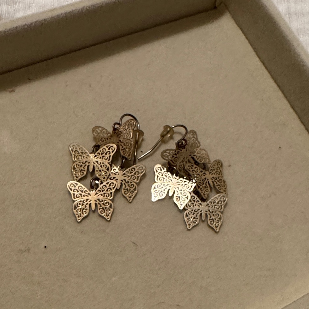Delicate Butterfly Cluster Drop Earrings - Gold